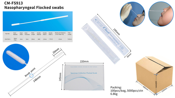 Throat Nose Nasopharyngeal Cervical Oral Sterile Flocked Nasal Swab Nylon Transport