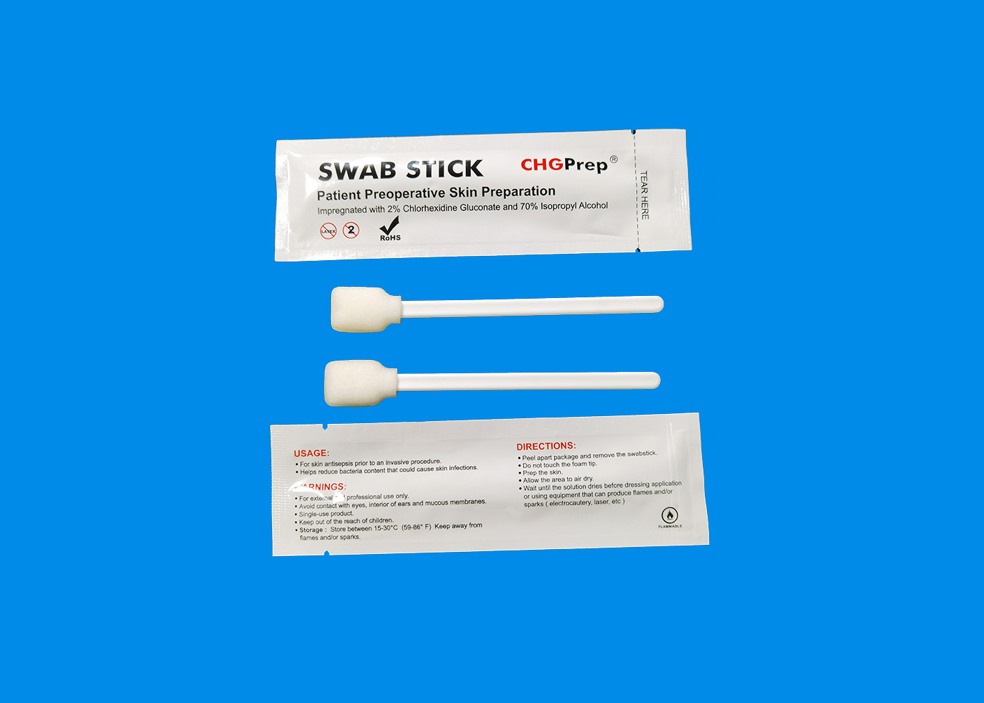 Foam Head Pre Saturated Sterile Medical Surgical CHG Swab Stick