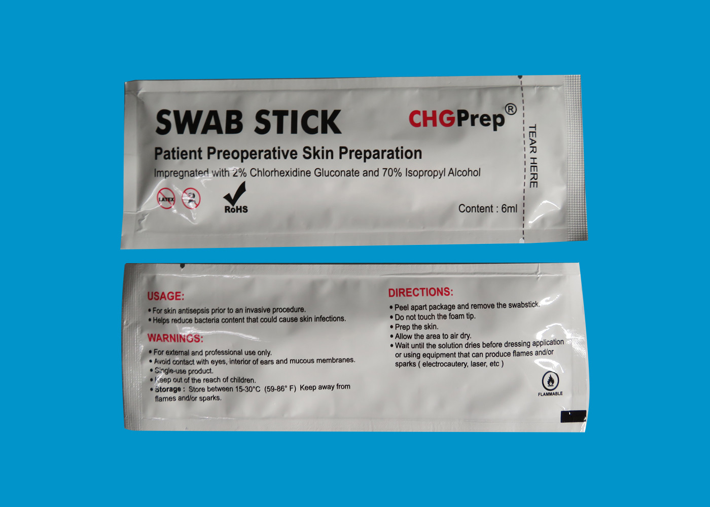 Chlorascrub Medical CHG Swabstick ETO Sterilization Foam Tipped Swabs